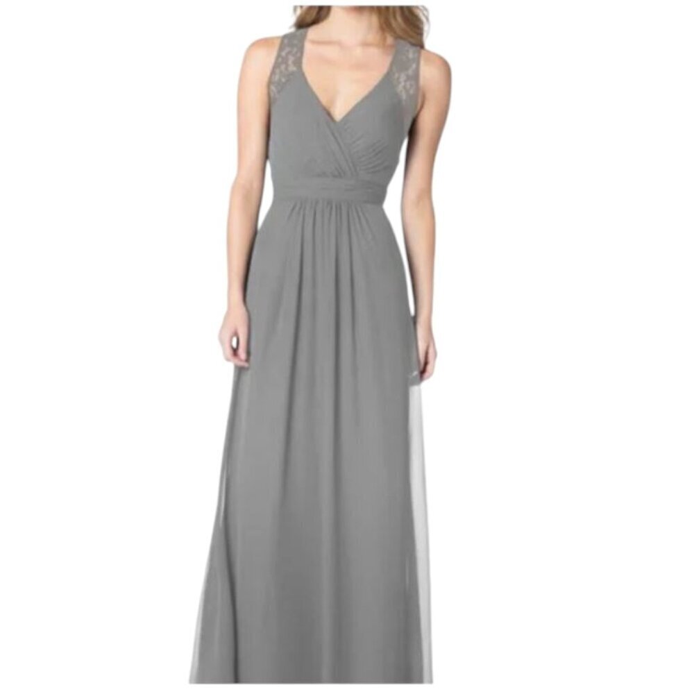 Bari Jay Bridesmaid Grey Chiffon Dress Style 1631 Shadow V Neck Pleated Sz 6 Nwt